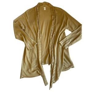 Jones New York Linen Blend Boho Y2k Style Tan Open Front Long Cardigan Sz Medium